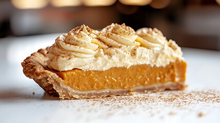 Pumpkin Pie with Whipped Cream and Cinnamon