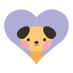 Cute animal icon. Dog in heart love Valentine`s Day template