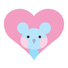 Cute animal icon. Mouse in heart love Valentine`s Day template