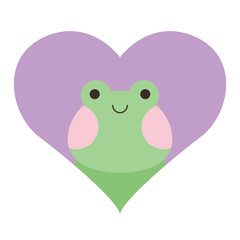 Cute animal icon. Frog in heart love Valentine`s Day template