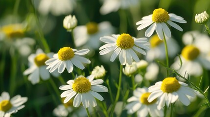 Close Up Of Chamomile Garden Field Little Yellowish White Flowers Commonly Called German Chamomile Daisy One Of The Popular Herbs Chamomile Chamomile Field In Bloom Flowers On The Background