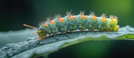 Fototapeta premium Caterpillar Semi Developed On Leaf