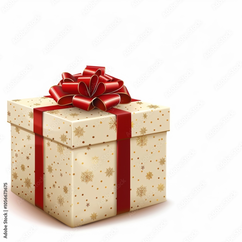 Aufkleber a white box with a red bow on top of it. the box is decorated with gold and red patterns