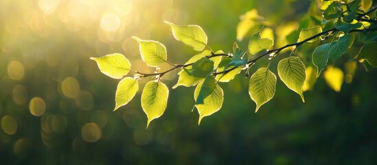Obraz premium A Branch With Elm Leaves Illuminated By The Sun