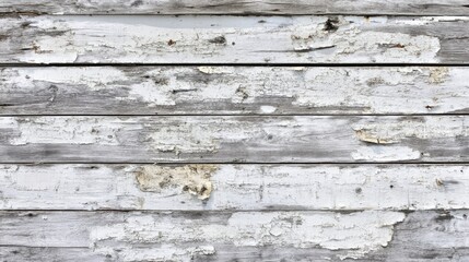 Naklejka premium Weathered wooden plank wall with peeling white paint creating a rustic backdrop