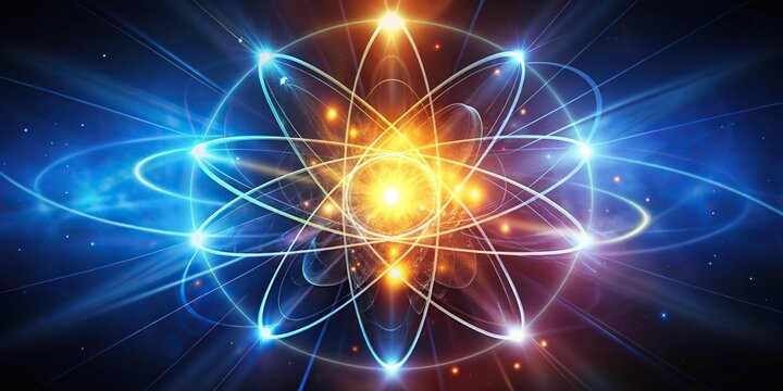 Abstract fusion of quantum and nuclear elements reflected in artistic design