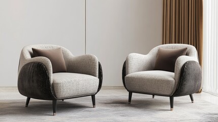Contemporary Elegance Two Stylish Chairs with Ample Copy Space Perfect for Modern Interiors Imagine a setting that harmonizes sleek design with ultimate comfort