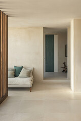Modern interior design featuring minimalist decor in a spacious living area