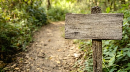 Blank wooden signpost along a pathway perfect for inserting text in the empty space provided