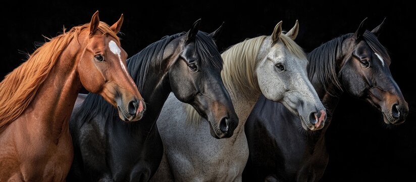 Various Horses With A Blacked Out Background