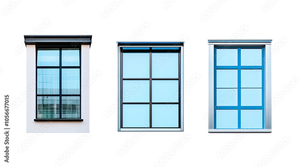 Poster collection of modern office window frames for architectural design generative ai