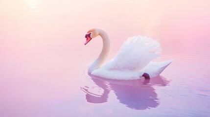 Tranquil Swan Gliding on Serene Lake at Dawn with Soft Ripples and Pastel Colors - Ultra-Detailed Portrait of Elegance