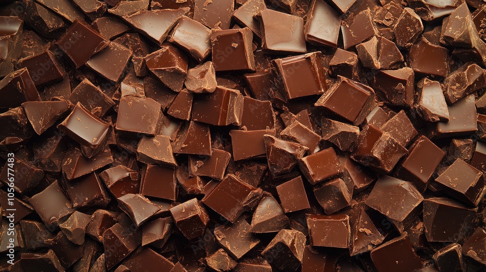 Poster aerial view of rich chocolate pieces creating a striking and artistic backdrop perfect for high end 