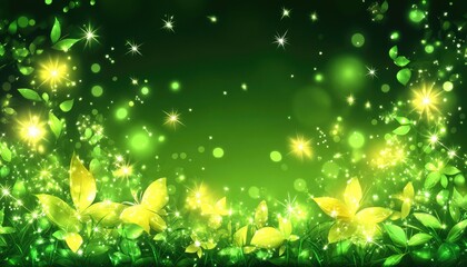 Glowing Butterflies in a Lush Green Meadow with Twinkling Stars