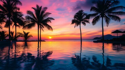 Obraz premium Tropical resort with sunset near beach. 