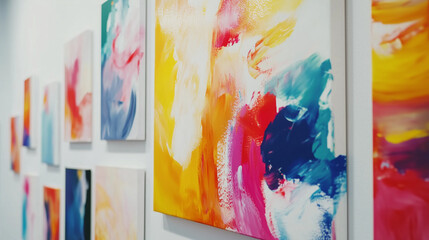 Modern Art Gallery with Vibrant Abstract Paintings