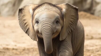 Charming Baby Elephant Playing with Trunk - Adorable Wildlife Portrait with Ultra-Detailed Texture and Playful Expression