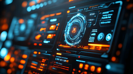 Obraz premium 3D Macro View Futuristic Dashboard Energy Levels Performance Metrics Excited Driver Emotion Technology Driving Icon