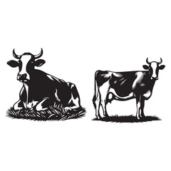 Dairy Cow Silhouette Vector  Farm Animal Illustration, isolated background, ai generated