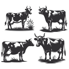 Dairy Cow Silhouette Vector  Farm Animal Illustration, isolated background, ai generated