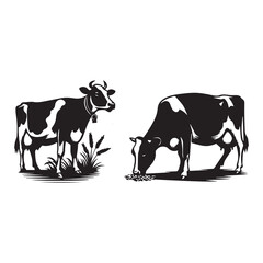 Dairy Cow Silhouette Vector  Farm Animal Illustration, isolated background, ai generated