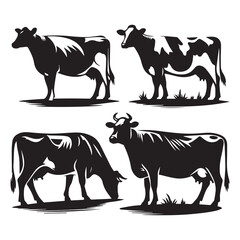 Cow black silhouette vector isolated on white background design, ai generated