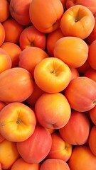 A heap of ripe apricots with vibrant orange hues, ready to be enjoyed, vibrant, fruit, seasonal
