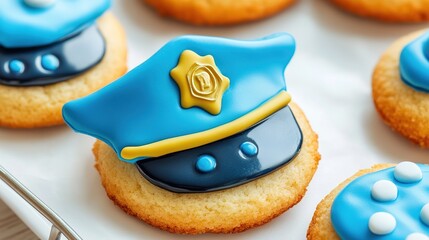 Police Hat Cookies Decorated for a Fun Themed Event