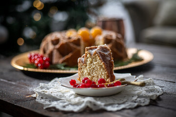 Christmas cake with beverage and decoration