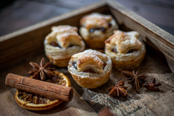 Christmas cake on a tray with decoration