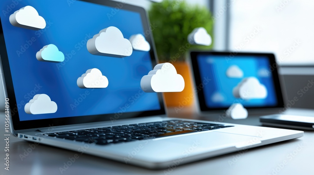 Poster creating a clean and organized digital workspace with cloud technology