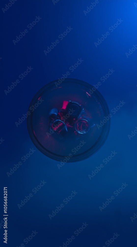 Poster glowing orb with red and blue hues in a mysterious dark setting