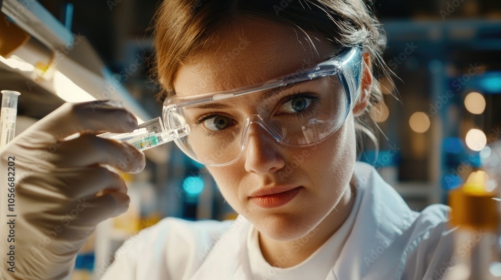 Poster focused closeup of a medical technologist preparing a sample for testing in a laboratory environment