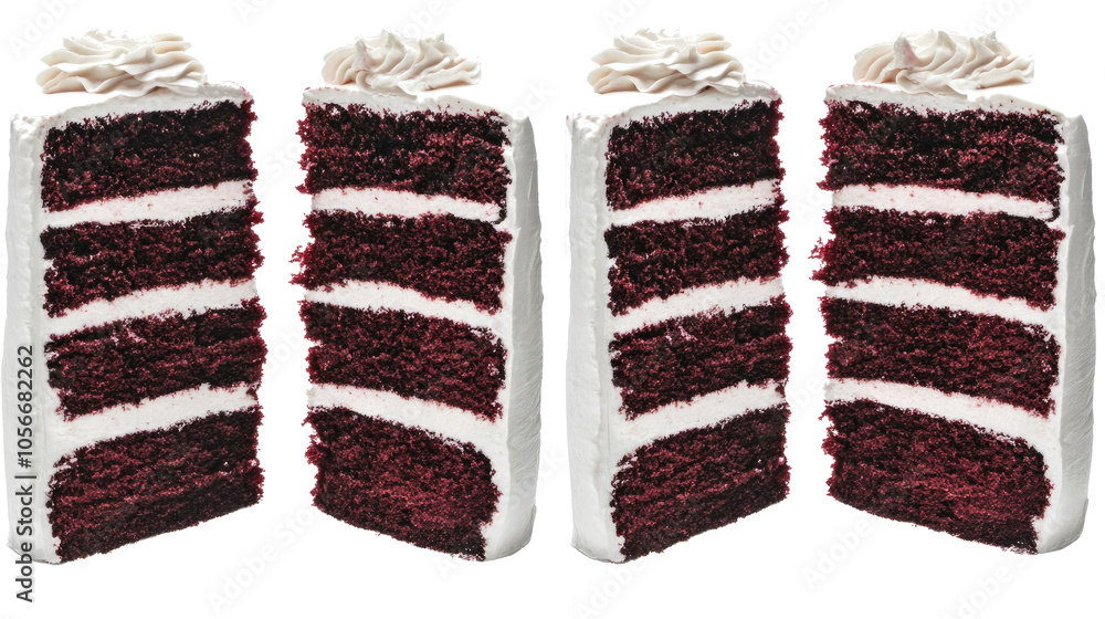 Poster red velvet cakes with cream frosting on clear background generative ai