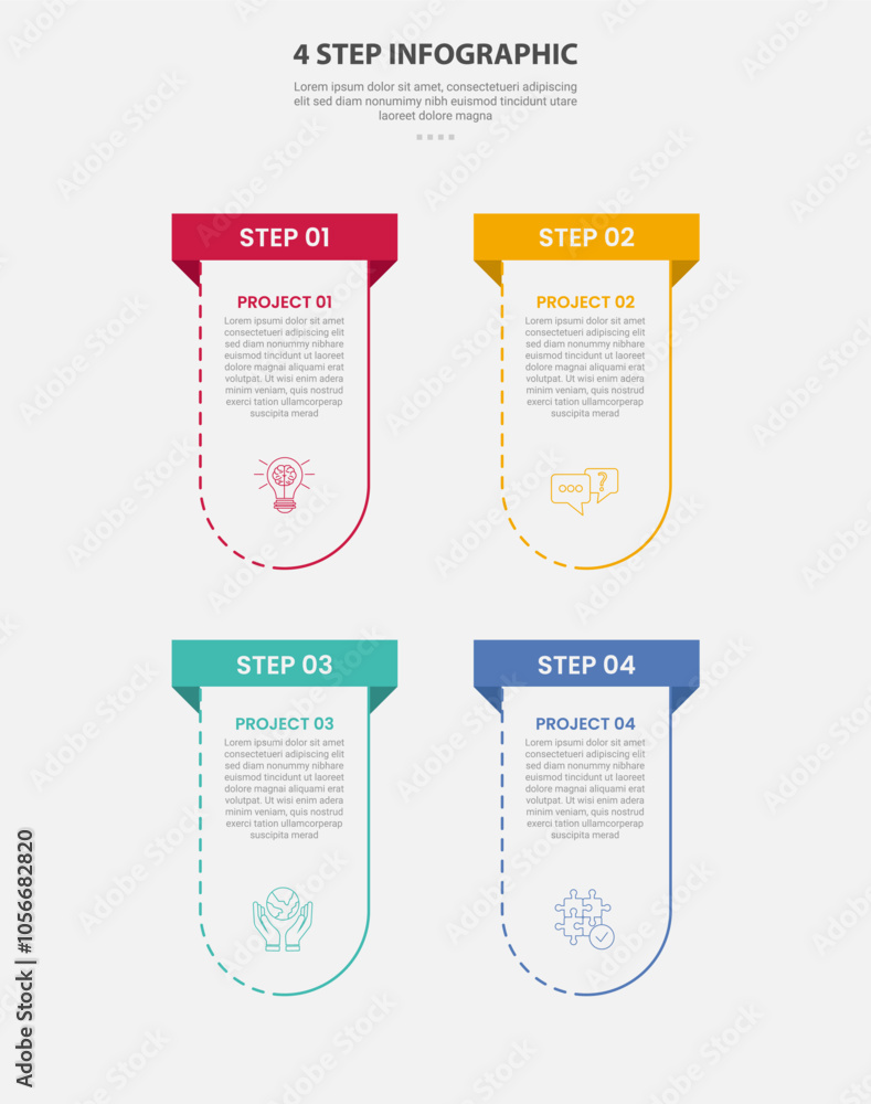 Aufkleber 4 points template infographic outline style with 4 point step template with vertical round box conta