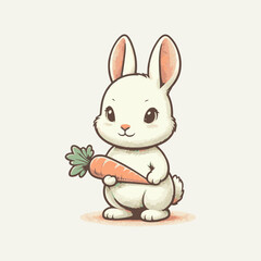 Cute bunny holding a carrot vector illustration. Funny bunny mascot logo idea. Rabbit cartoon vector 