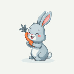 Cute bunny holding a carrot vector illustration. Funny bunny mascot logo idea. Rabbit cartoon vector 