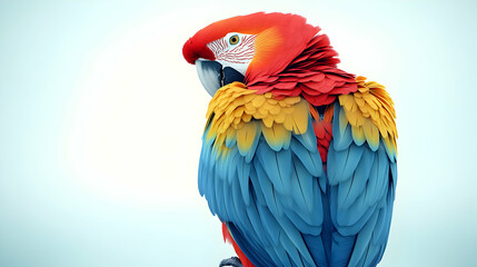Obraz premium 3D Therapy Parrot Perched on Shoulder with Plain Background & Copy Space - Avian Assisted Therapy Concept Image Showcasing Vibrant Colors & Companionship in Unique Setting
