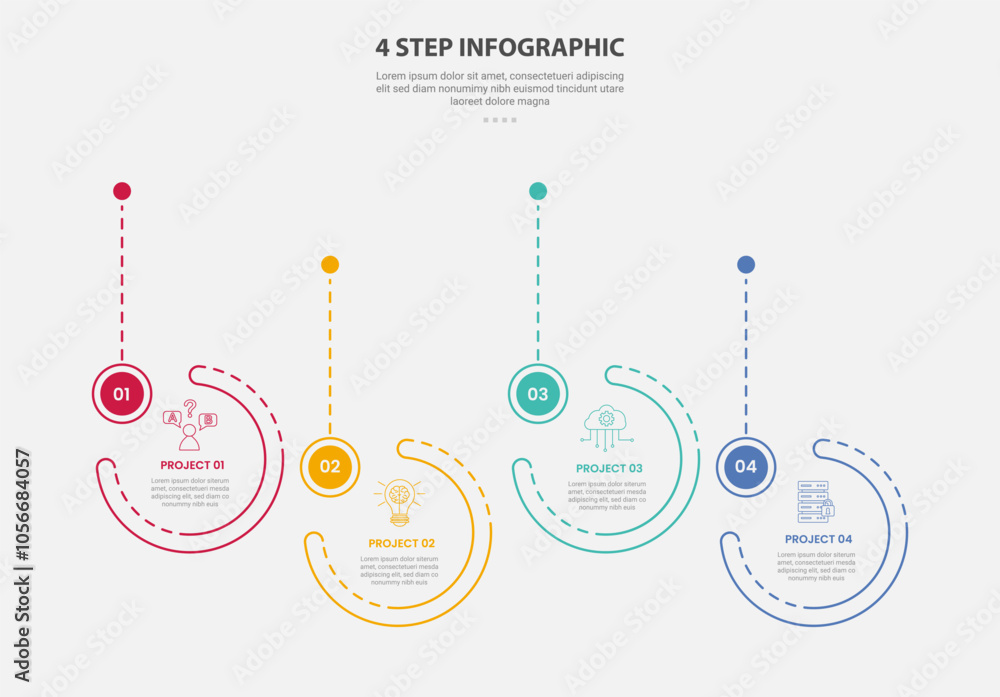 Aufkleber 4 points template infographic outline style with 4 point step template with big circle timeline up a