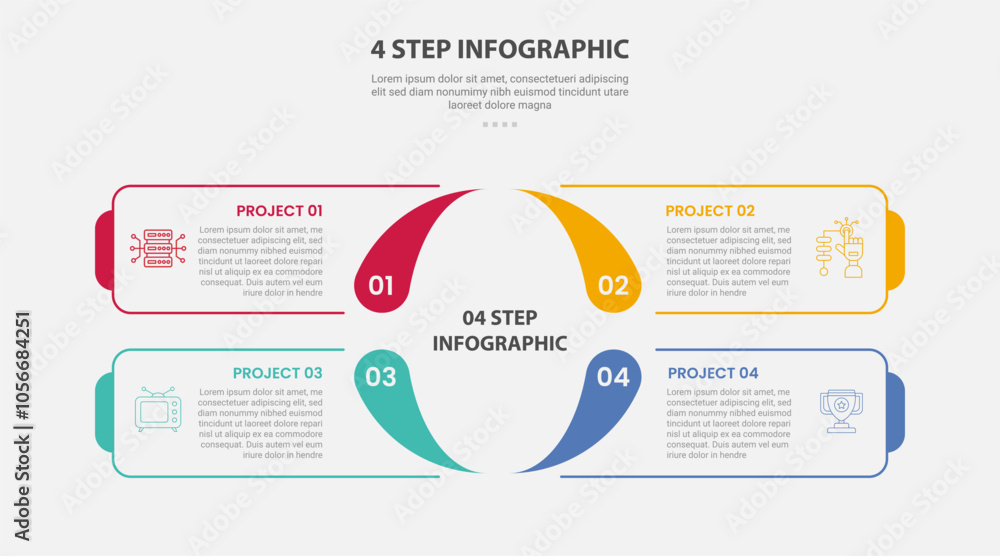 Aufkleber 4 points template infographic outline style with 4 point step template with square base center with 