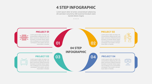 4 points template infographic outline style with 4 point step template with square base center with fluid shape base for slide presentation