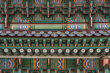 magnificent roofs and eaves in the traditional Korean building in Gyeongbokgung Palace
