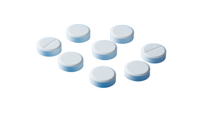 White pills floating isolated transparent background