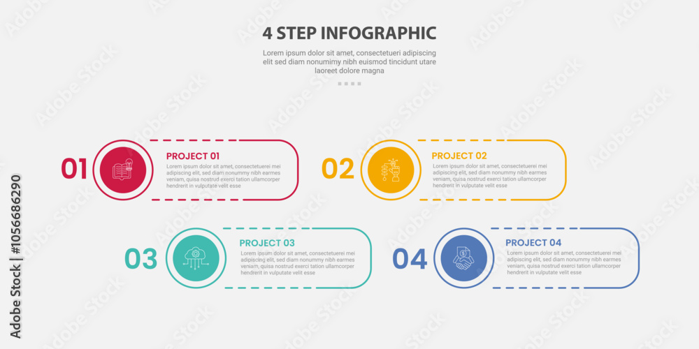 Aufkleber 4 points template infographic outline style with 4 point step template with round rectangle shape do