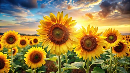 Obraz premium A stunning bouquet of sunflowers standing tall in a field with bright yellow petals and dark centers, bright, centers, natural, beautiful