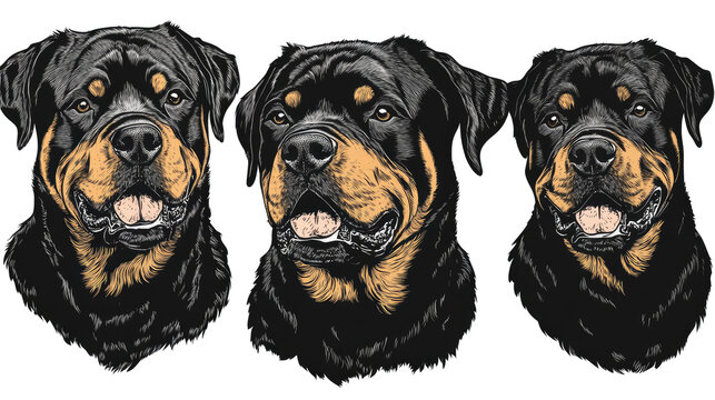 Aggressive Rottweiler Head Illustrations on Transparent Background Generative AI