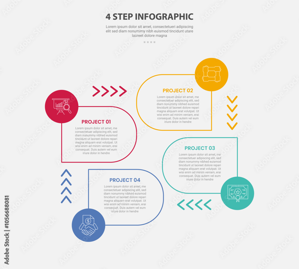 Aufkleber 4 points template infographic outline style with 4 point step template with round rectangle and arro