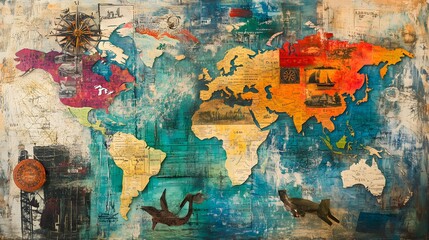 Dream to travel around the world. Mixed media. 