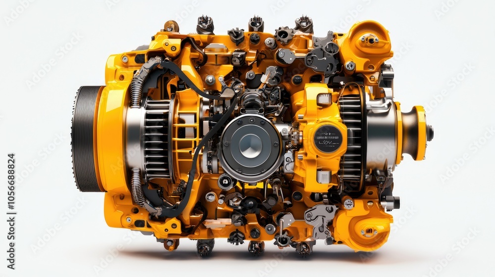 Poster detailed cross-section view of an internal combustion engine isolated on standard scale