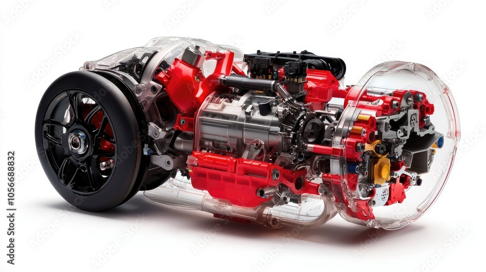 Poster detailed cutaway view of an ice engine displaying internal components and functionality